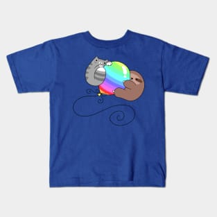 Rainbow Balloon Sloth and Cat Kids T-Shirt